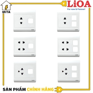 Ổ cắm đôi 2 chấu 16A với 2 lỗ và viền đơn trắng LiOA V20S2U2X