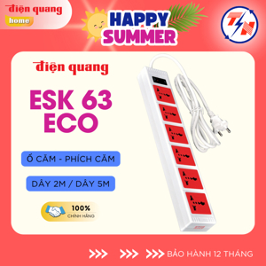 Ổ cắm ECO 6 lỗ 3 chấu dây 2m Điện Quang ĐQ ESK 2BR 63ECO