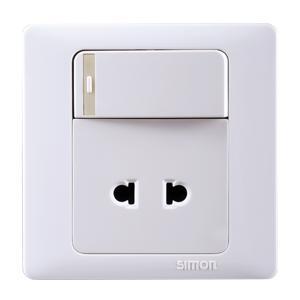 Ổ cắm hai chấu dành cho chấu tròn và dẹt kèm công tắc một chiều Simon 51076B