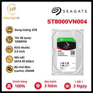 Ổ Cứng HDD 3.5" Seagate IronWolf 8TB NAS SATA 7200RPM 256MB Cache (ST8000VN004)