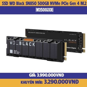 Ổ cứng SSD WD SN850 Black 500GB M.2 2280 PCIe NVMe 4x4 (Đọc 7000MB/s - Ghi 4100MB/s)-(WDS500G1X0E)