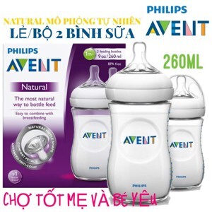 Bộ 2 bình sữa mô phỏng tự nhiên Philips Avent 260ml - màu 693, 694, 695