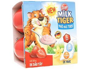 Phô mai tươi Zott Milk Tiger Dâu - Vani 4 x 50g