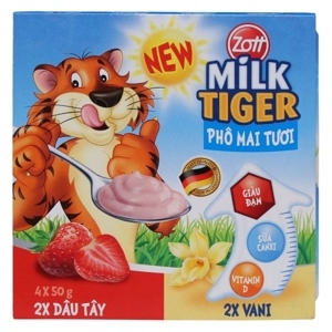 Phô mai tươi Zott Milk Tiger Dâu - Vani 4 x 50g