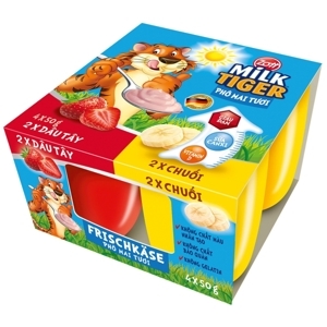 Phô mai tươi Zott Milk Tiger Dâu - Chuối 4 x 50g
