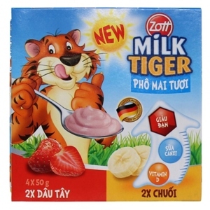 Phô mai tươi Zott Milk Tiger Dâu - Chuối 4 x 50g