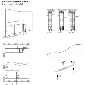 Phụ kiện cửa trượt 3 cánh lọt lòng cho cửa dày Hafele 401.30.005