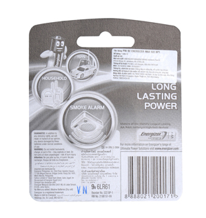 Pin 9V Energizer 522-BP1 Max Power Seal Alkaline 9V