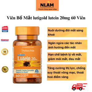 Puritan's Pride Lutein 20g - bổ mắt chứa Lutein & Zeaxanthin chống suy thoái võng mạc và điểm vàng - 60 viên