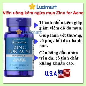 Puritan's pride Zinc for Acne 100 viên