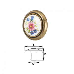 Quả nắm màu đồng cổ kèm hoạ tiết sứ Hafele 121.26.140 (32x22mm)