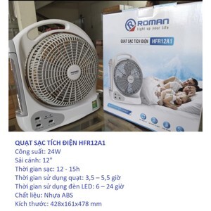 Quạt sạc tích điện Roman HFR12A1