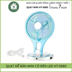 Quạt tích điện kiêm đèn led để bàn HT-5580