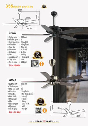 Quạt trần 355 Decor QT34D