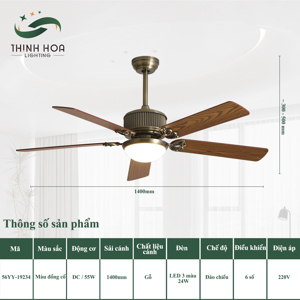 Quạt trần 5 cánh gỗ Ceiling fan 56YY-19234