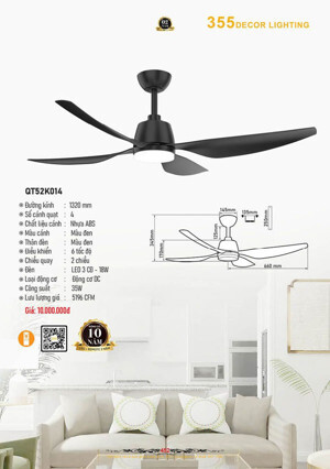 Quạt trần đèn 4 cánh QT52K014