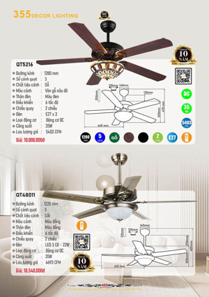 Quạt trần đèn 5 cánh QT48011