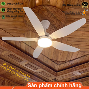 Quạt trần đèn diệp hương tiêu lá gỗ 8139