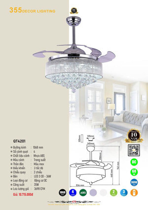 Quạt trần đèn 4 cánh QT4201