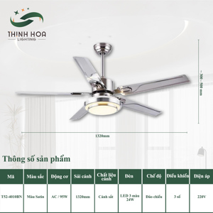 Quạt trần đèn 5 cánh T52-4010BN