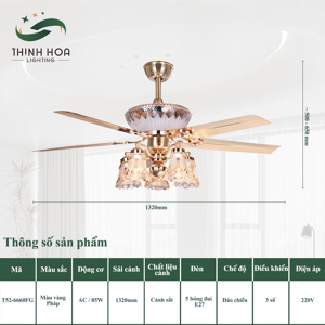 Quạt trần đèn 5 cánh T52-6660FG