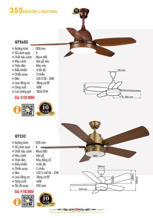 Quạt trần đèn 5 cánh QT.5602