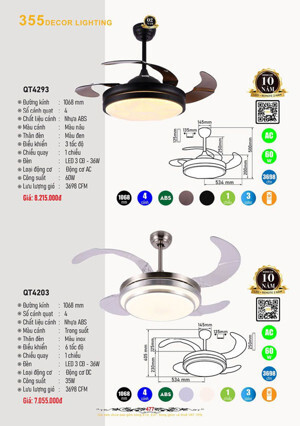 Quạt trần đèn trang trí QT.4203
