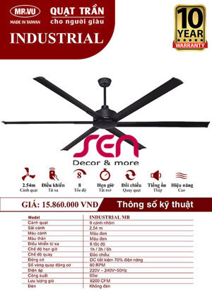 Quạt trần đèn 6 cánh Industrial MB