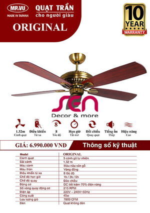 Quạt trần đèn 5 cánh Royal Original