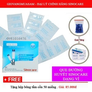 Que thử đường huyết Safe-Accu Sinocare hộp 50 que