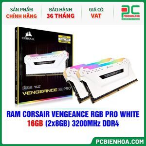 Ram Desktop Corsair Vengeance PRO RGB White (CMW16GX4M2E3200C16W) 16GB (2x8GB) DDR4 3200MHz