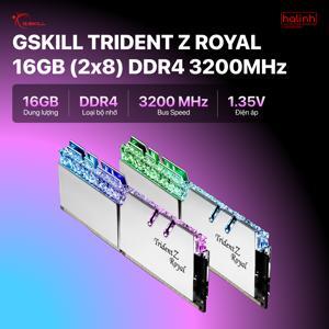 Ram Desktop G.Skill Trident Z Royal RGB Silver 16GB (2x8GB) DDR4 3200MHz (F4-3200C16D-16GTRS)