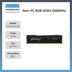 Ram Desktop Kingston Fury Beast (KF432C16BB/8) 8GB (1x8GB) DDR4 3200Mhz