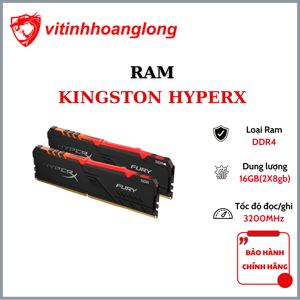 Ram Desktop Kingston HyperX Fury RGB 16GB (2x8GB) DDR4 3200MHz (HX432C16FB3AK2/16)