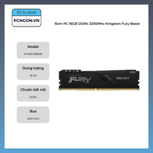 Ram Kingston FURY Beast 16GB (1x16GB) DDR4 3200Mhz