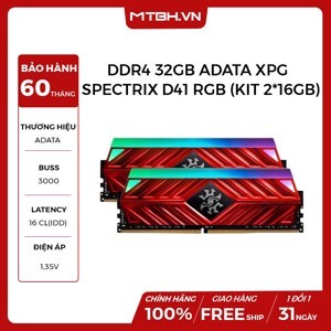 RAM máy tính Desktop Adata DDR4 XPG SPecrix D41 32GB (2*16GB) 3000MHz RED RGB