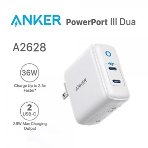 Sạc Anker PowerPort III Duo 36W (2 PIQ 3.0) - A2628