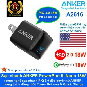 Sạc Anker PowerPort III Nano 18W - A2616