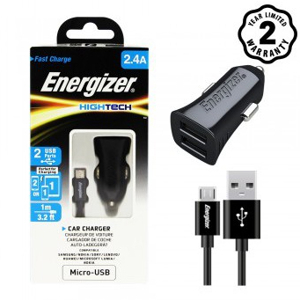 Sạc ôtô 2 cổng Energizer 2.4A DCA2BHC23 + Kèm cáp USB-Type C 2.0