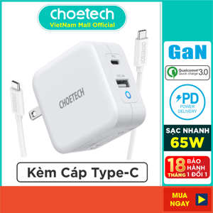 Sạc tường Choetech GaN 65W PD8002