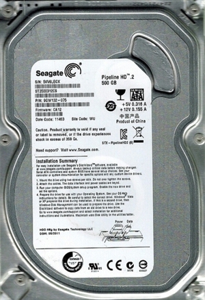 Seagate Pipeline HD 500GB - 8MB cache - SATA 3.0Gb/s (ST3500312CS)