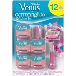 Set 1 dao cạo + 12 đầu thay Gillette Venus Comfortglide có sáp hương trà trắng dưỡng mềm da