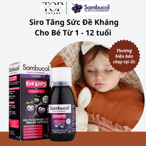 Siro tăng sức đề kháng Sambucol Black Elderberry Liquid For Kids + Vitamin C của Anh cho trẻ từ 1 đến 12 tuổi lọ 120ml