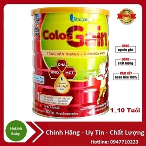 Sữa bột Colos Gain giúp bé tăng cân cho bé 1-10 tuổi lon 800g