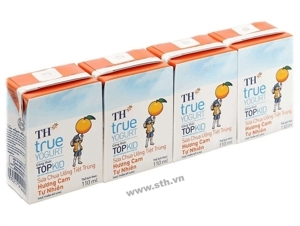 Sữa chua uống TH true Yogurt Topkid hương cam vỉ 4 hộp 110ml