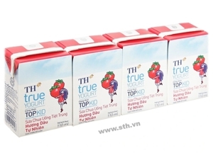 Sữa chua uống tiệt trùng TH Topkid dâu 110ml Lốc 4