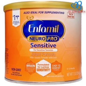 Sữa Enfamil Neuro Pro Sensitive của Mỹ cho trẻ từ 0 đến 12 tháng tiêu hóa kén, nôn chớ, dị ứng lactose hộp 227g