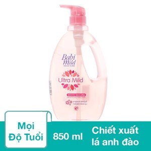 Sữa tắm gội toàn thân cho bé Babi Mild White Sakura 850ml