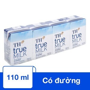 Sữa tiệt trùng TH True Milk có đường lốc 4 hộp x 110ml