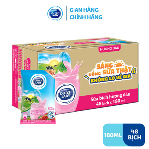 Sữa tươi tiệt trùng Dutch Lady Cô Gái Hà Lan hương dâu 180ml - thùng 48 hộp